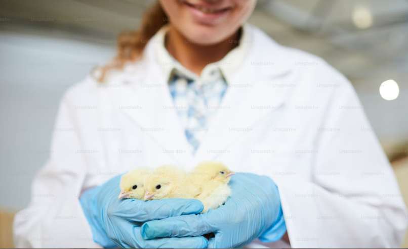 Paultry lady holding chicks