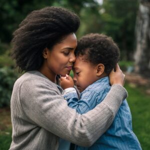 A hugging her son