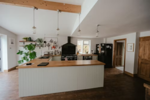 Open kitchen with a bar