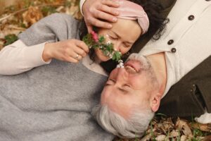 Old couple sharing a beautiful moment together