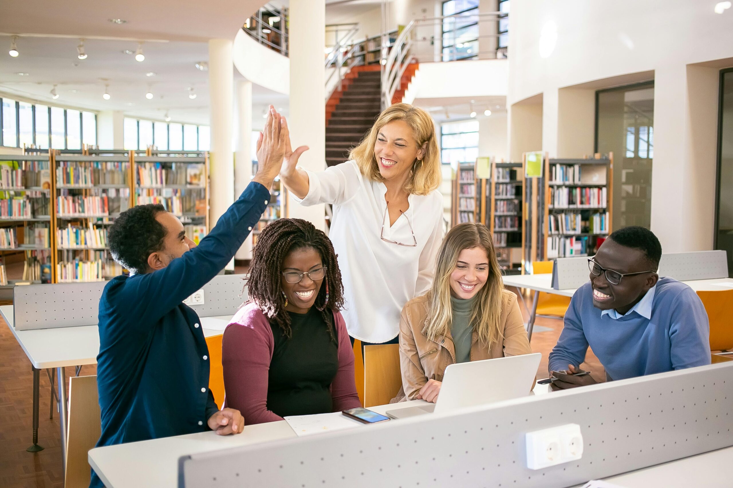 University students in a library